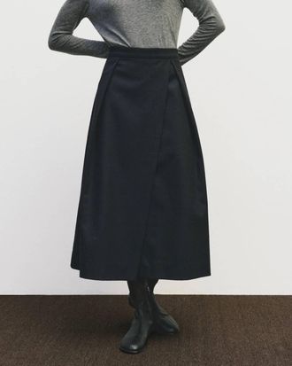 Mijeong Park Wool Blend Pleated Midi Skirt In Navy