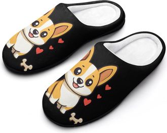 Generic Corgi Dog Womens Slippers Warm House Slippers Indoor House Shoes with Anti-Skid Rubber Sole