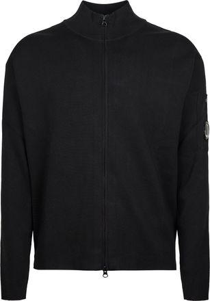 C.P. Company Minimalist Black Zipped Cardigan with Lens Detail
