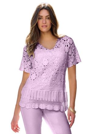 Roaman's Plus Size Medallion Pattern French Crochet Sweater Top in Pale Lavender at Nordstrom, Size Medium