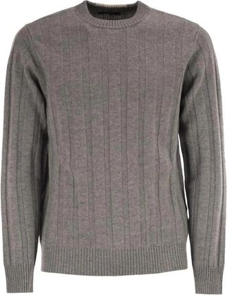 PESERICO Geribbelde trui met ronde hals - Heren - Ronde hals truien - Grijs - 2XL - Wol - Truien & Vesten