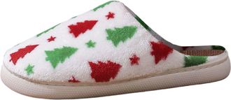Generic Ladies Slippers Christmas Floor Footwear Snowflake Closed Toe Comfortable Flat Sole Holiday Design Home Use Cozy Clogs Slippers For Women(White, 3.5)