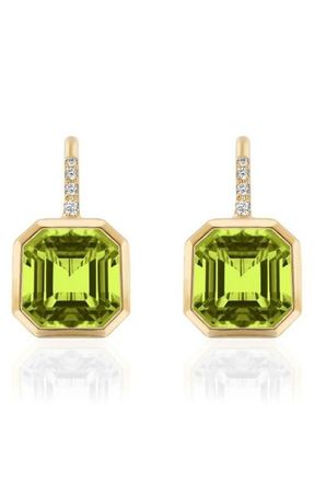 Goshwara Gossip Asscher Cut Peridot & Pav&eacute; Diamond Drop Earrings in Bright Green at Nordstrom