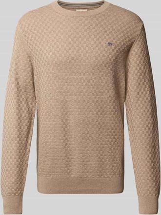 GANT Strickpullover mit Rundhalsausschnitt und Logo-Stitching in Sand, Größe XXXL