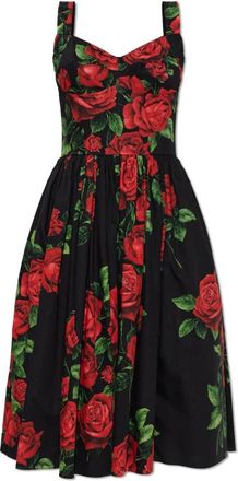 Dolce & Gabbana Katoenen jurk met bloemenprint - Dames - Casual kleedjes - Zwart - M - Katoen - Kleedjes