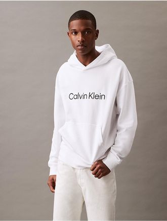 Calvin Klein Jeans Calvin Klein Mens Relaxed Fit Standard Logo Hoodie - White - XL