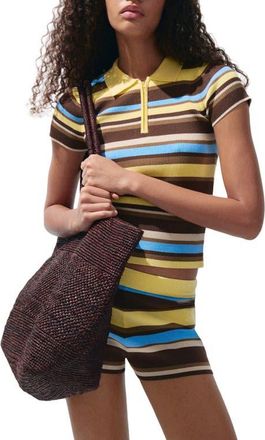 Mango Raquel Stripe Jersey Half Zip Polo Sweater in Pastel Yellow at Nordstrom, Size X-Small