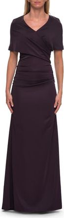 La Femme Jersey Gown with Draped Bodice and Short Sleeves in Eggplant at Nordstrom, Size 16