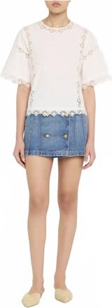 Ulla Johnson Kai Embroidered Short-Sleeve Top In Pristine