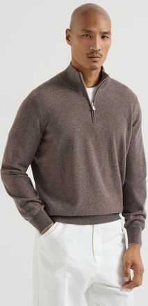 Brunello Cucinelli Cashmere sweater with half zip in Brown at Nordstrom, Size 48 It