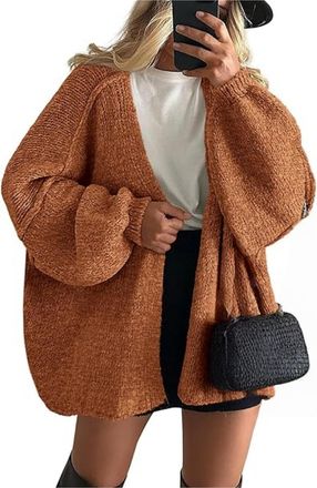 Generic Womens Oversized Open Front Chunky Knit Cardigan Sweaters Casual Long Lantern Sleeve Fall oversize cardigan for women (Caramel,M)
