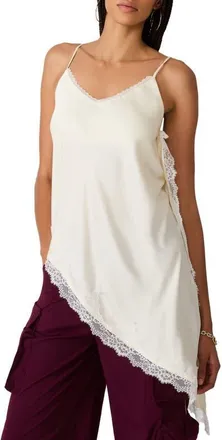 Steve Madden Margan Lace Trim Asymmetrical Hem Camisole in Cream at Nordstrom, Size X-Large