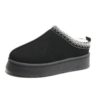 Generic Womens Platform Slippers, Slip-on Warm Fuzzy Winter Mini Boots Fluffy Comfy Furry Clogs Shoes for Outdoor Indoor (Black,7.5)