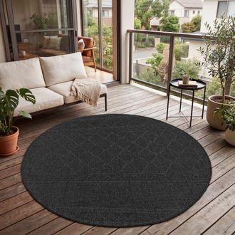 Paco Home Paco Home - Alfombra Exterior Interior Balc&oacute;n Terraza Cocina Motivo Boho &Eacute;tnico Moderno &Oslash; 200 Cm Redon, Antracita 2