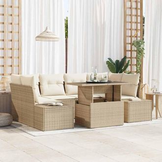 vidaXL Vidaxl Set Di Divani 7 Pz Beige E Crema Polyrattan