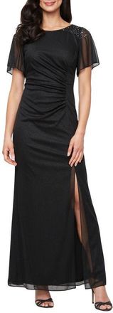 S.L. Fashions Sparkle Embellished Shoulder Gown in Black at Nordstrom, Size 16P