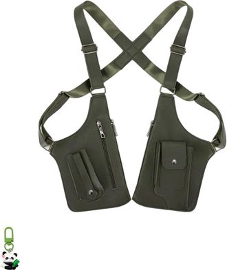 Generic Adjustable Underarm Shoulder Bag, Double Shoulder Armpit Bag, Multi-Pocket Anti-Theft Double Shoulders Bag, Pocket Sport Vest Wallet Holster (Green)