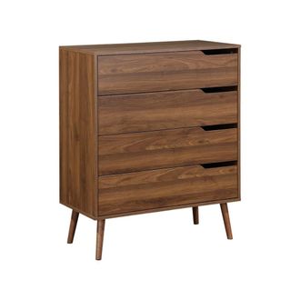 Sweeek C&oacute;moda en acabado estilo nogal con 4 cajones, decoraci&oacute;n en madera de