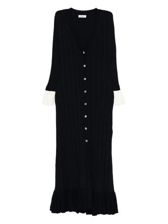 Sandro ruffled button-placket midi dress - women - Nylon/Rayon - 44 - Blue