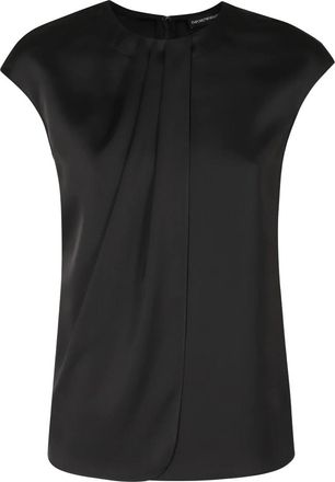Emporio Armani Blouse met satijnen bloemdetail - Dames - Blouses - Zwart - M - Satijn - Overhemden