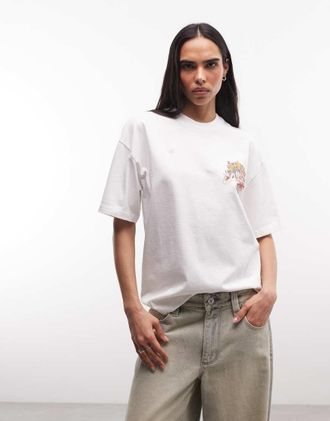 AllSaints Roque Etta - T-shirt bianca a maniche corte con grafica del logo e stampa sul retro-Bianco