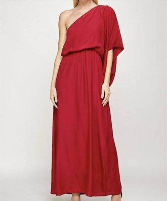 Carmela Satin One Shoulder Maxi Dress In Burgundy