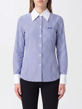 Pinko Striped Slim Fit Cotton Shirt with a Pointed Collar and Embroidered Logo