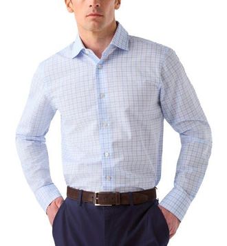 Robert Talbott Reynolds Check Cotton/Linen Shirt in Contemporary Fit in Blue/light Blue at Nordstrom, Size 17.5 - 35
