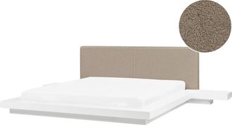 Beliani Cama De Agua Moderna Con Plataforma Mesitas De Noche Cabecero De Boucl&eacute; Blanco 180 X 200 Cm Zen