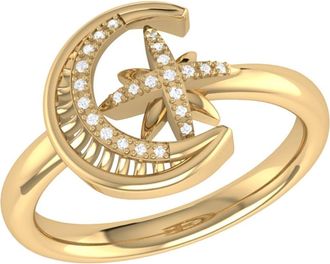 LuvMyJewelry Moon Cradled Star Sterling Silver Diamond Ring in 14Kt Gold Vermeil On Sterling at Nordstrom, Size 9