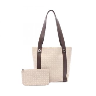 Bulgari Beige Brown Canvas Leather Handbag Pouch Tote Bag (Pre-Owned)