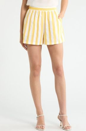 Sugarlips Fays Stripe Tayler Smocked Shorts in Yellow-Wht at Nordstrom, Size X-Small