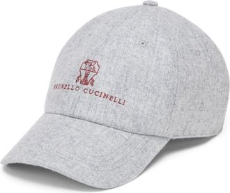 Brunello Cucinelli embroidered flannel cap - men - Virgin Wool - L - Neutrals