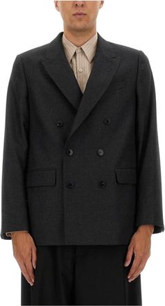Dries Van Noten Double-Breasted Blazer van een Wolmix - Heren - Business blazers - Grijs - M - Wol - Kostuums