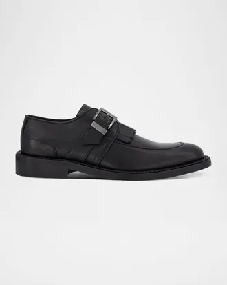 Karl Lagerfeld Men & apos;s Leather Fringe Single Monk Strap Loafers