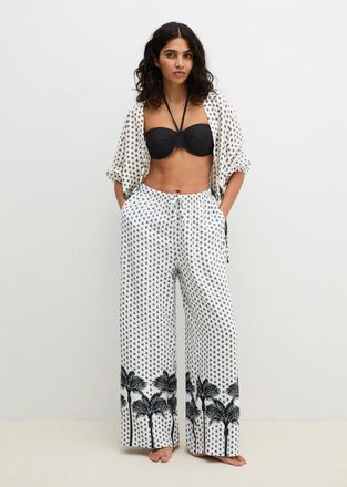 Marc O'Polo Strandhose MARC OPOLO Beach Cover-Up, Damen, Gr. XL (46), N-Gr, wei&szlig; cotton palm print, Obermaterial: 100% Viskose, Hosen Strandhose, Strandhose, somm