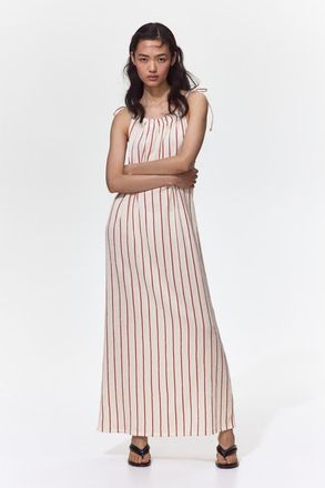 H&M Crinkled Tie-strap Dress in Cream/striped at Nordstrom, Size Xx-Large