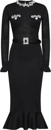 Self Portrait Asymmetrische Peplum Gebreide Jurk - Dames - Kleedjes - Zwart - M - Katoen - Kleedjes