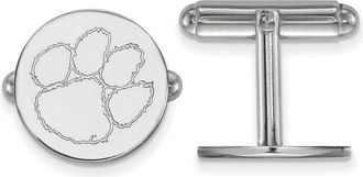 Diamond2Deal Sterling Silver Rhodium-plated Clemson University Tiger Paw Cuff Links
