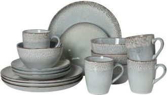 Gibson Home Jasper 16 Piece Plates and Bowls Reactive Glaze Dishes Stoneware Ceramic Dinnerware Set - Service for 4 in Grey at Nordstrom