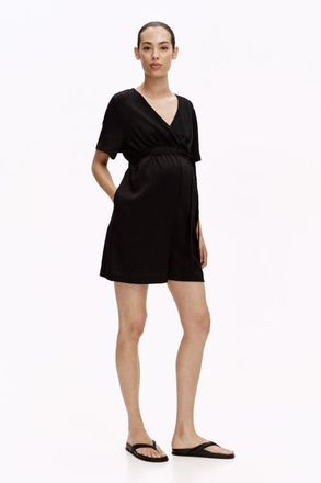 H&M Mama Crinkled Jersey Playsuit in Black at Nordstrom, Size Xx-Large