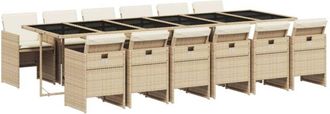 vidaXL Set Comedor De Jard&iacute;n Con Cojines 13 Pzas Rat&aacute;n Sint&eacute;tico Beige Vidaxl
