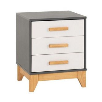 Seconique Seconique - Cleveland 3 Drawer Bedside - L40 x W46.5 x H57 cm - White/Grey Metal Effect