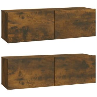 Berkfield Home Wall TV Cabinets 2 pcs Smoked Oak 100x30x30 cm Engineered Wood in Brown | Size: 100 x 30 x 30 cm