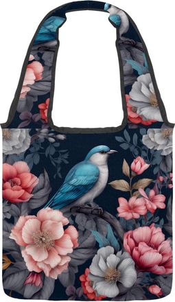 Generic Bird Peony Flower Reversible Canvas Shoulder Tote - Double-Sided Print, 12oz Cotton, 27cm Drop, Fold-Flat Bag for Travel, Shopping, Street Outings