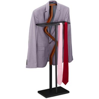 Relaxdays Gal&aacute;n Noche Mezcla Madera Y Metal, Traje Y Pantal&oacute;n, Dormitorio, Mozo Ropa, 106,5x45,5x20 Cm, Marr&oacute;n Y Negro - Relaxdays