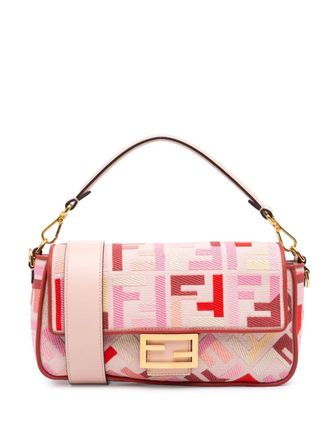 Fendi 2010-2025 Zucca Embroidered Canvas Baguette satchel - women - Canvas/Calf Leather - One Size - Pink