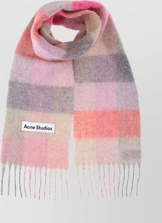 Acne Studios alpaca wool checked fringed scarf