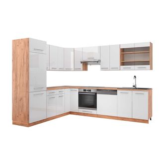 Vicco Cocina Esquinera Fame-line, Blanco Brillo Intenso/roble Dorado, 227 X 287 Cm, Et Roble