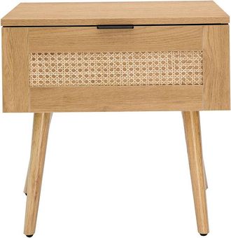 Miliboo Mesilla De Noche De Madera Clara, Mimbre Y Metal Negro Manille